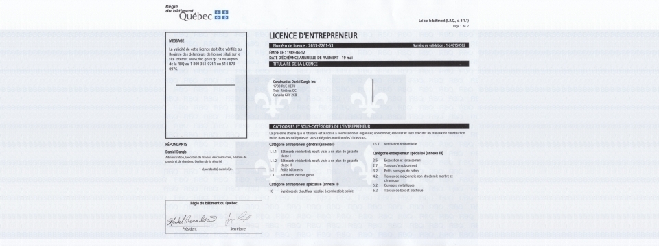 licence rbq et permis de construction